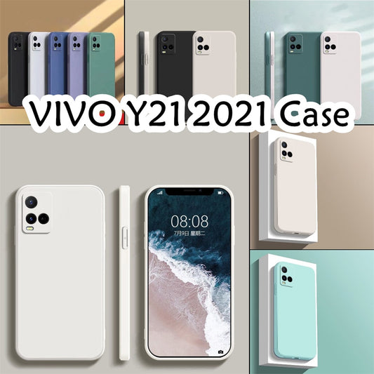 For VIVO Y21 2021 Cover Drop and wear resistant Silicone Full Case Classic Simple Solid Color Phone Case Cover