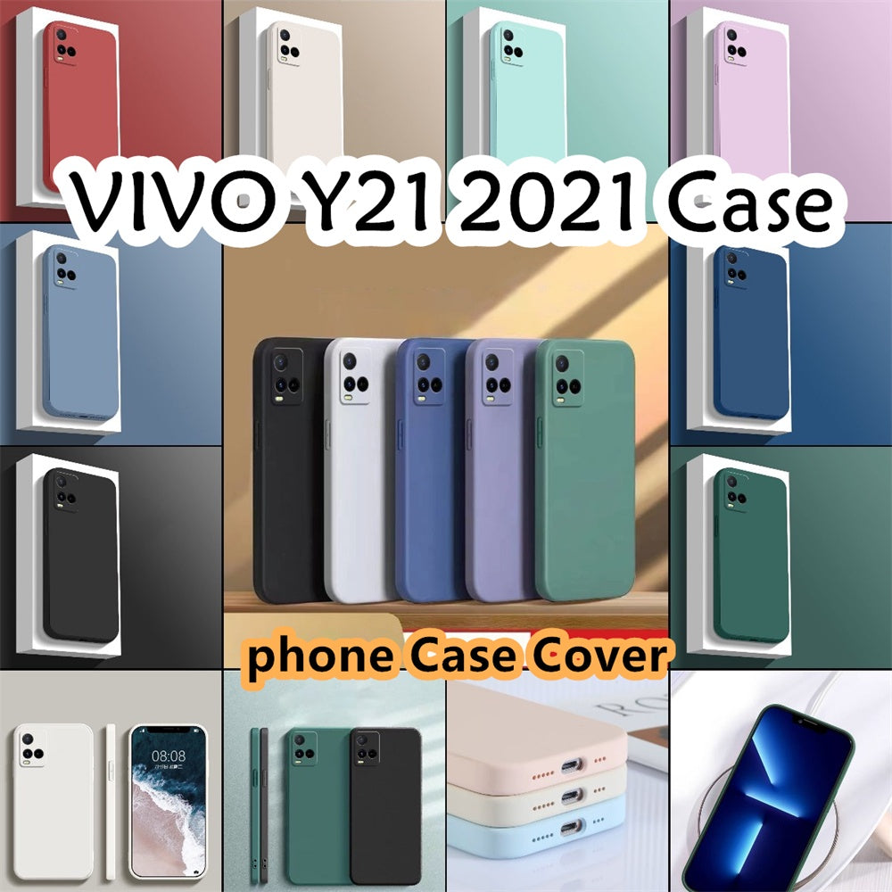 For VIVO Y21 2021 Cover Drop and wear resistant Silicone Full Case Classic Simple Solid Color Phone Case Cover