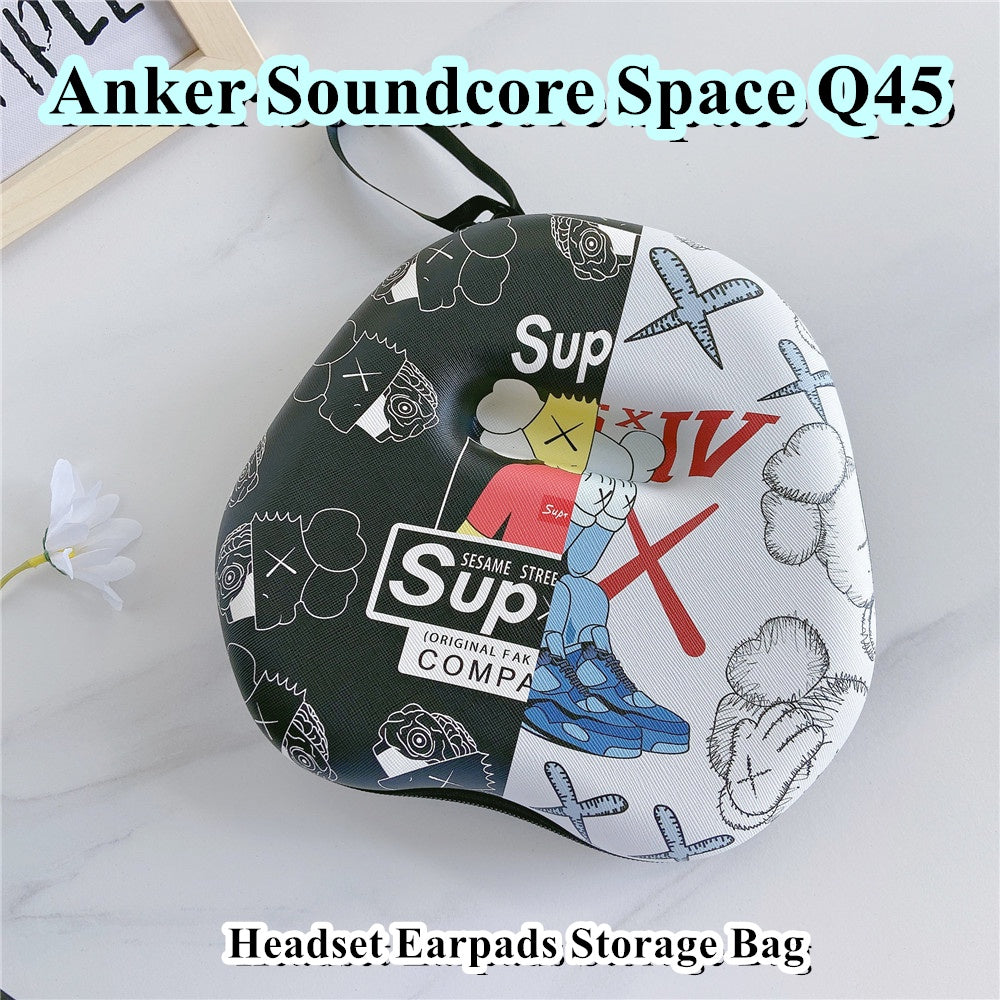 For Anker Soundcore Space Q45 Headphone Case Cartoon Creative Patterns Headset Earpads Storage Bag Casing Box