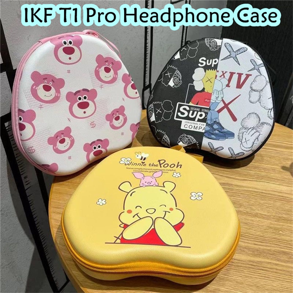 For IKF T1 Pro Headphone Case Cartoon Creative Patterns Headset Earpads Storage Bag Casing Box