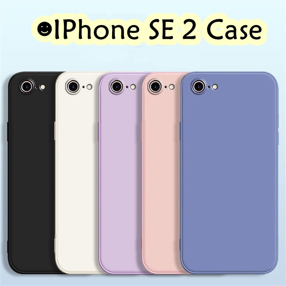 For IPhone SE 2 Cover Drop and wear resistant Silicone Full Case Classic Simple Solid Color Phone Case Cover