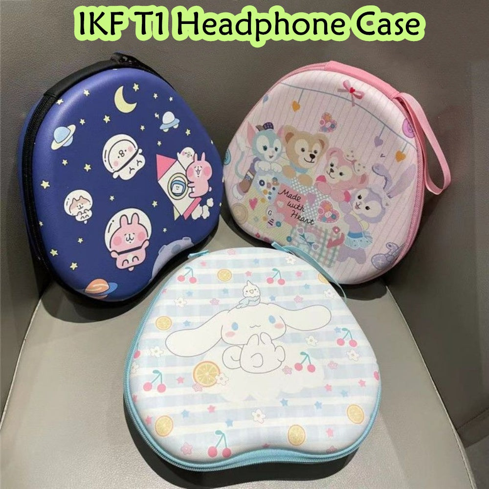 For IKF T1 Headphone Case Cartoon Creative Patterns Headset Earpads Storage Bag Casing Box