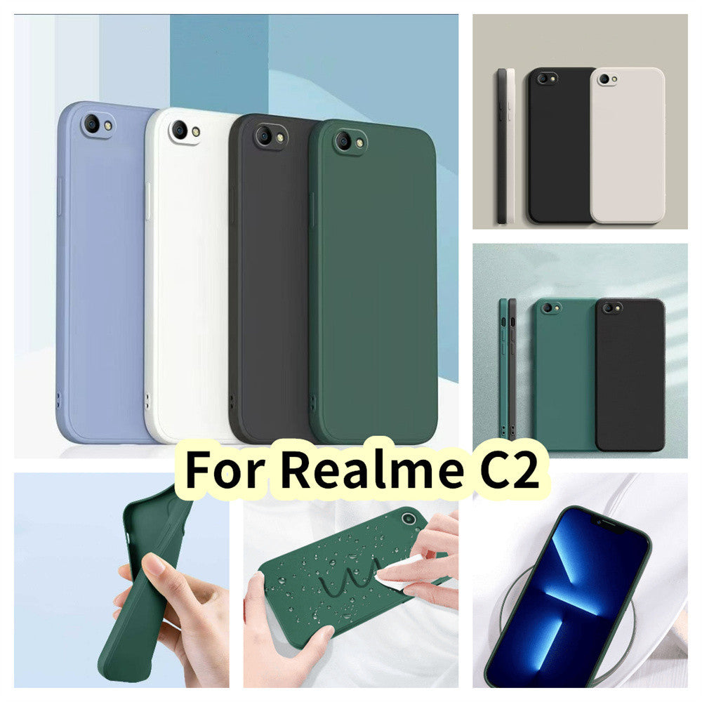 For Realme C2 Cover Drop and wear resistant Silicone Full Case Classic Simple Solid Color Phone Case Cover