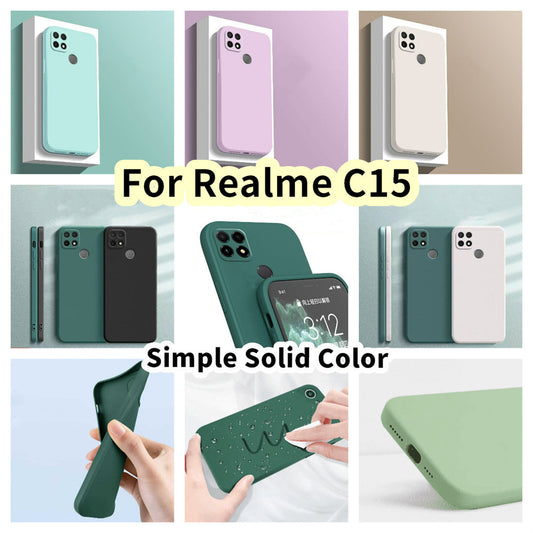 For Realme C15 Cover Drop and wear resistant Silicone Full Case Classic Simple Solid Color Phone Case Cover