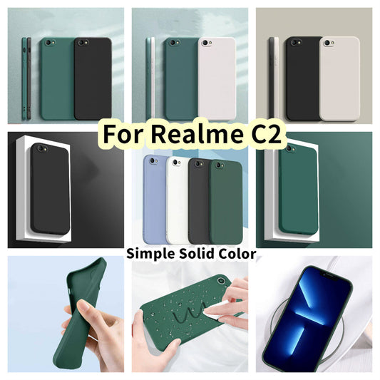For Realme C2 Cover Drop and wear resistant Silicone Full Case Classic Simple Solid Color Phone Case Cover