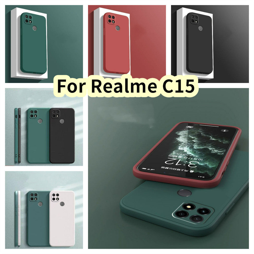 For Realme C15 Cover Drop and wear resistant Silicone Full Case Classic Simple Solid Color Phone Case Cover