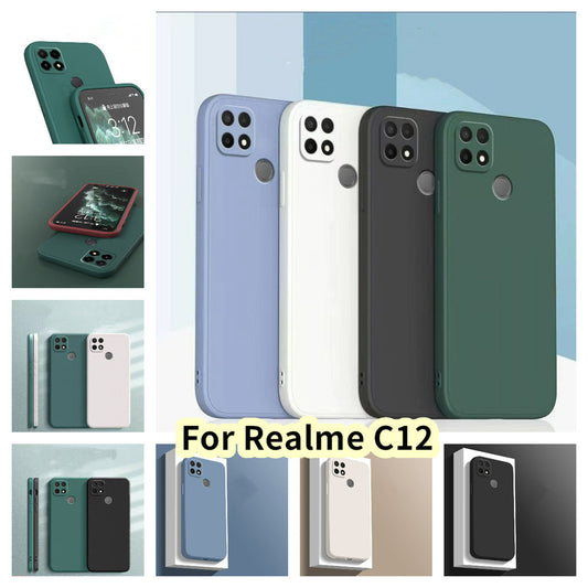 For Realme C12 Cover Drop and wear resistant Silicone Full Case Classic Simple Solid Color Phone Case Cover