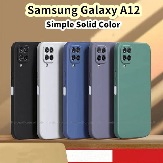 For Samsung Galaxy A12 Cover Drop and wear resistant Silicone Full Case Classic Simple Solid Color Phone Case Cover