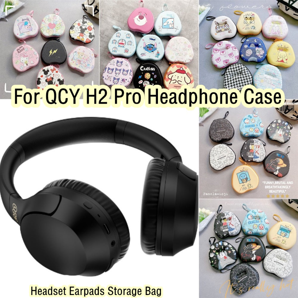 For QCY H2 Pro Headphone Case Cartoon Creative Patterns Headset Earpads Storage Bag Casing Box