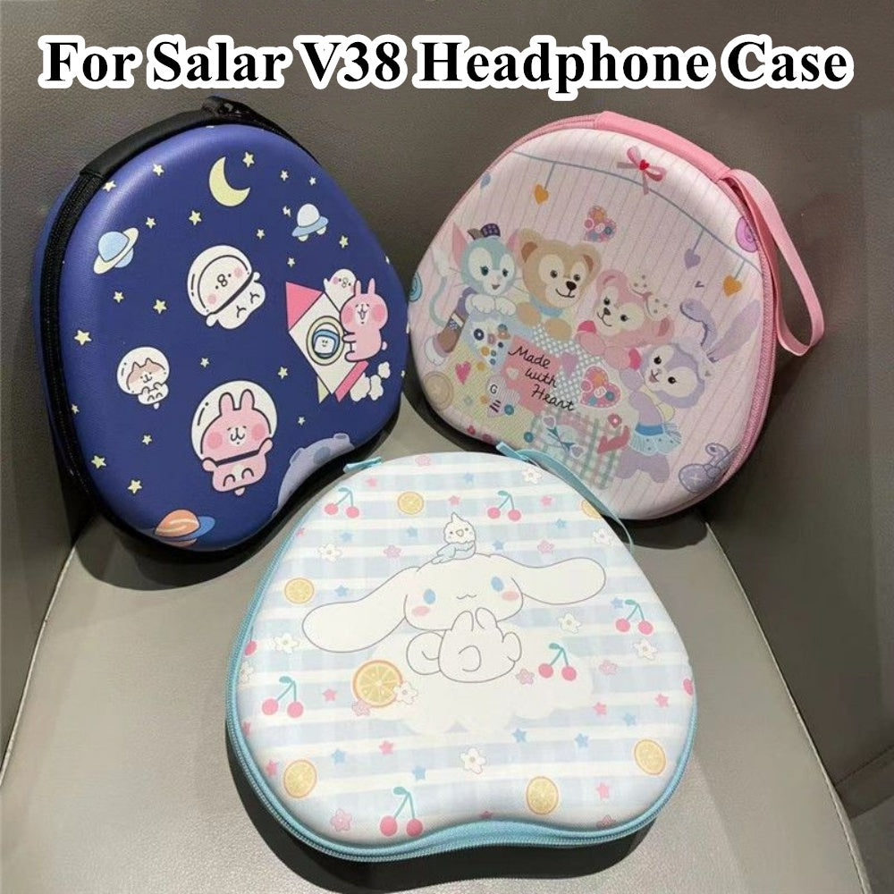 For Salar V38 Headphone Case Cartoon Creative Patterns Headset Earpads Storage Bag Casing Box
