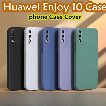 For Huawei Enjoy 10 Cover Drop and wear resistant Silicone Full Case Classic Simple Solid Color Phone Case Cover