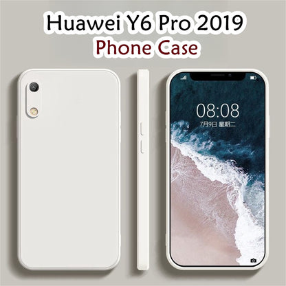 For Huawei Y6 Pro 2019 Cover Drop and wear resistant Silicone Full Case Classic Simple Solid Color Phone Case Cover