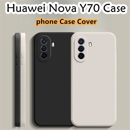 For Huawei Nova Y70 Cover Drop and wear resistant Silicone Full Case Classic Simple Solid Color Phone Case Cover