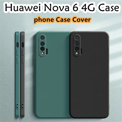 For Huawei Nova 6 4G Cover Drop and wear resistant Silicone Full Case Classic Simple Solid Color Phone Case Cover