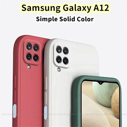 For Samsung Galaxy A12 Cover Drop and wear resistant Silicone Full Case Classic Simple Solid Color Phone Case Cover