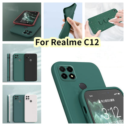 For Realme C12 Cover Drop and wear resistant Silicone Full Case Classic Simple Solid Color Phone Case Cover