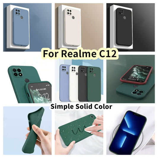 For Realme C12 Cover Drop and wear resistant Silicone Full Case Classic Simple Solid Color Phone Case Cover