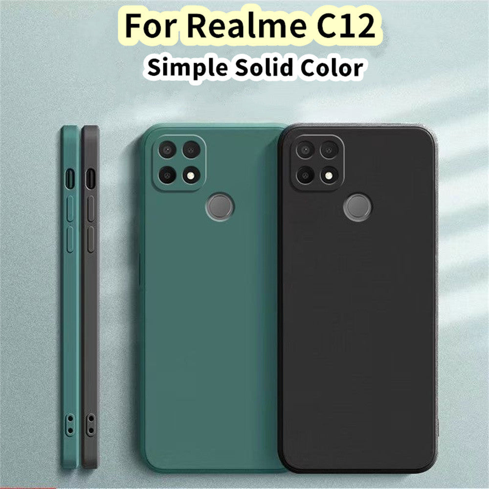 For Realme C12 Cover Drop and wear resistant Silicone Full Case Classic Simple Solid Color Phone Case Cover
