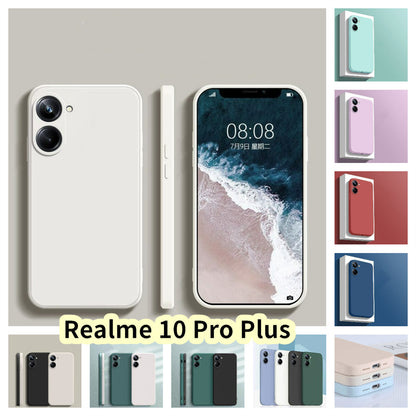 For Realme 10 Pro Plus Cover Drop and wear resistant Silicone Full Case Classic Simple Solid Color Phone Case Cover