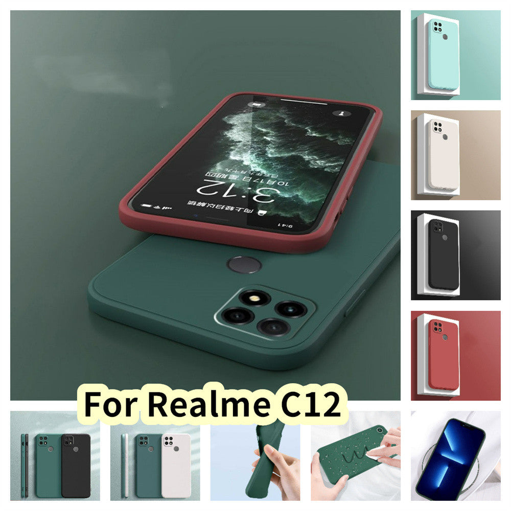 For Realme C12 Cover Drop and wear resistant Silicone Full Case Classic Simple Solid Color Phone Case Cover