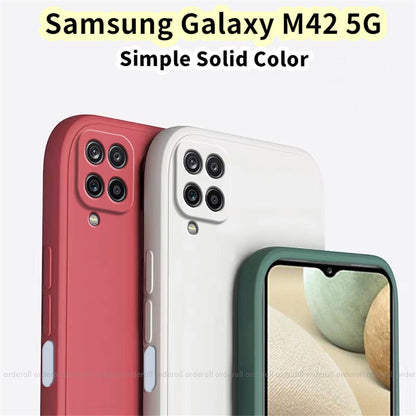 For Samsung Galaxy M42 5G Cover Drop and wear resistant Silicone Full Case Classic Simple Solid Color Phone Case Cover