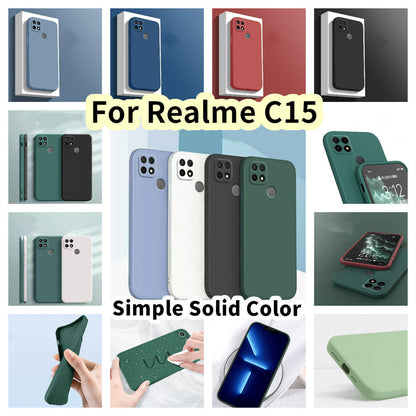 For Realme C15 Cover Drop and wear resistant Silicone Full Case Classic Simple Solid Color Phone Case Cover