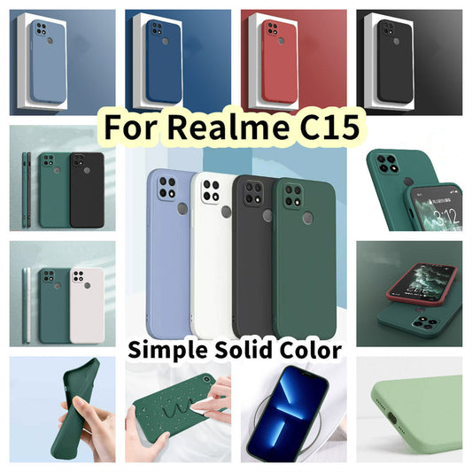 For Realme C15 Cover Drop and wear resistant Silicone Full Case Classic Simple Solid Color Phone Case Cover