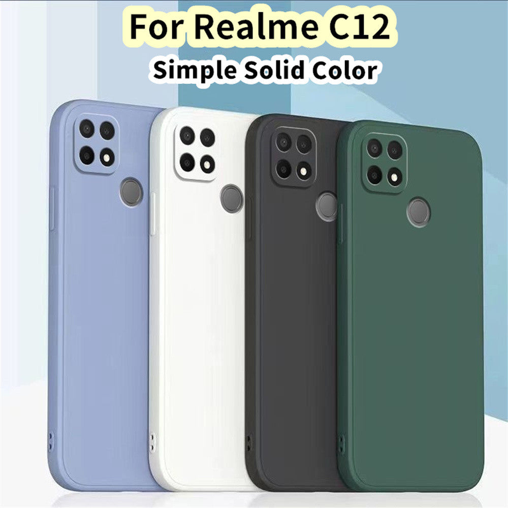 For Realme C12 Cover Drop and wear resistant Silicone Full Case Classic Simple Solid Color Phone Case Cover