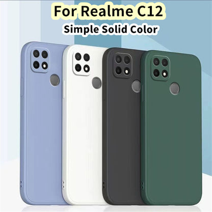 For Realme C12 Cover Drop and wear resistant Silicone Full Case Classic Simple Solid Color Phone Case Cover