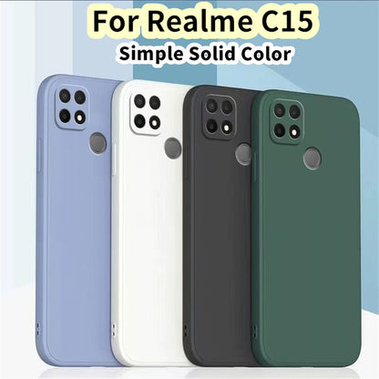 For Realme C15 Cover Drop and wear resistant Silicone Full Case Classic Simple Solid Color Phone Case Cover