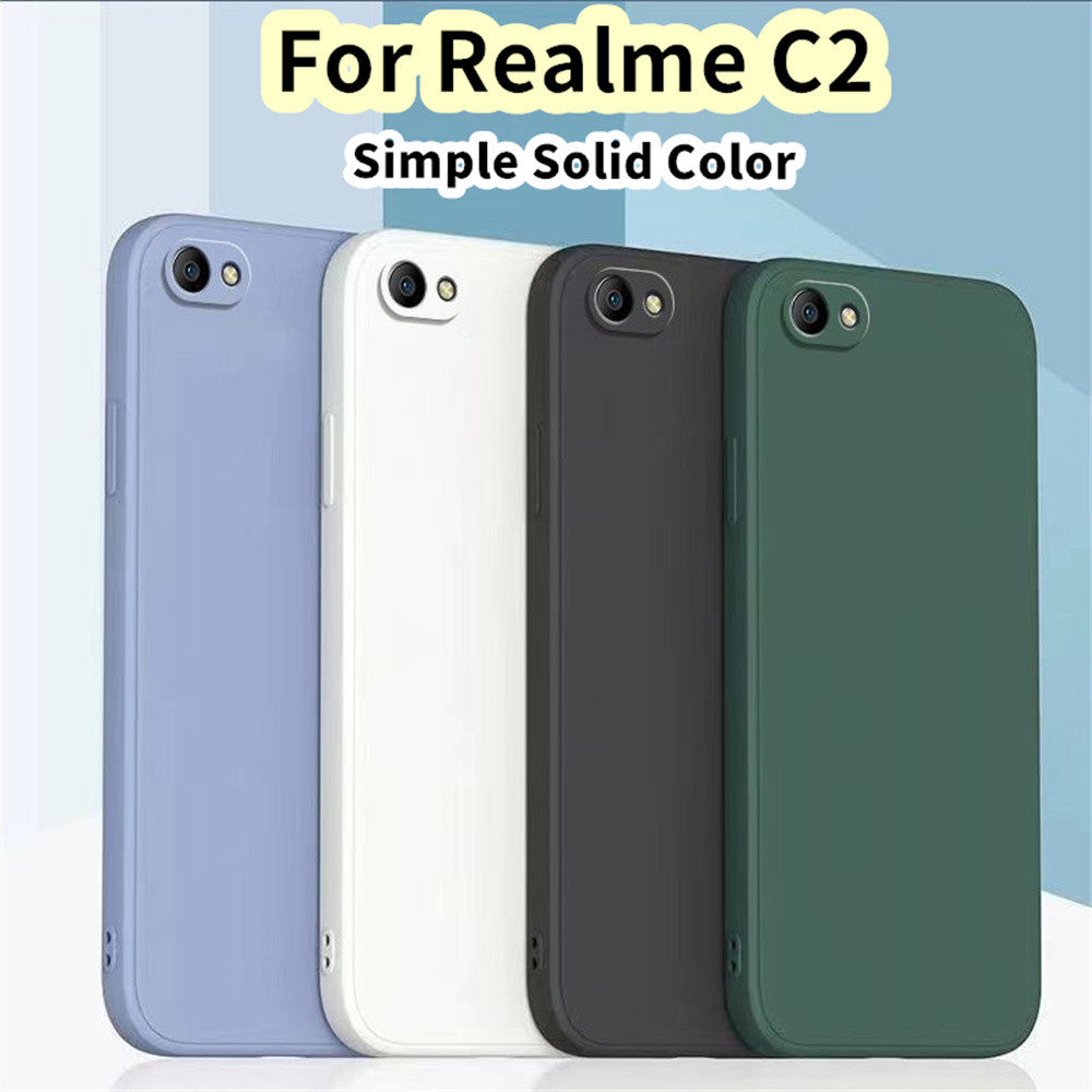 For Realme C2 Cover Drop and wear resistant Silicone Full Case Classic Simple Solid Color Phone Case Cover