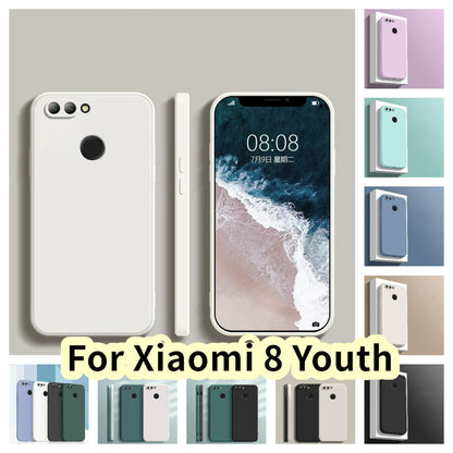 For Xiaomi 8 Youth Cover Drop and wear resistant Silicone Full Case Classic Simple Solid Color Phone Case Cover